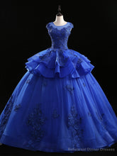 Royal Blue Tulle Appliques Beading Quinceanera Dress